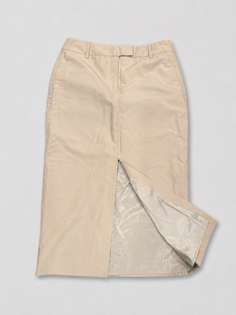 RW&CO Beige Linen Blend Midi Pencil Skirt Front Slit Lined Women's Size 6 - Picture 3 of 6